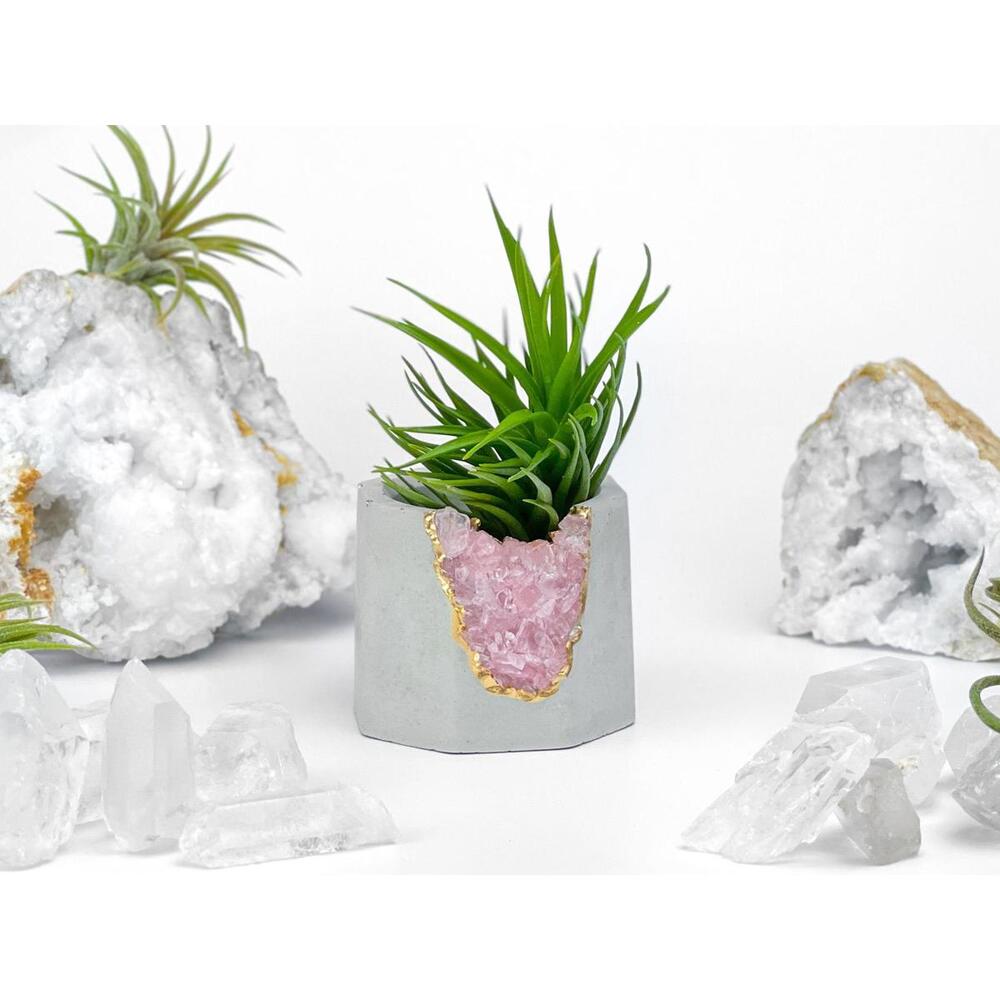 Rose Quartz Crystal Planter Concrete Geode Air Plant Holder
